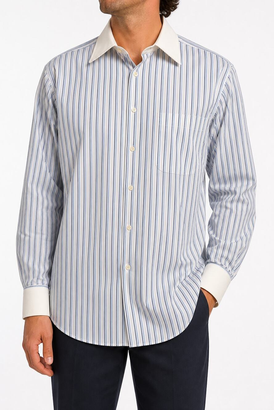 Versa New York Men's Striped Contrast Collar French Cuff Dress Shirt 15.5 32/33